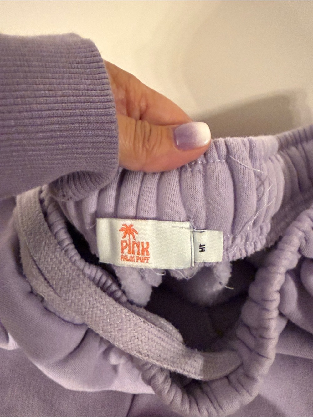 Pink Palm Puff Lavender Track Pants with Elastic Waist, worn once - Picture 2 of 3